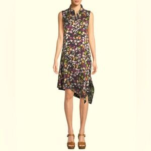 EQUIPMENT Tira Sleeveless Tiny Floral Print Silk Asymmetrical Dress size Small